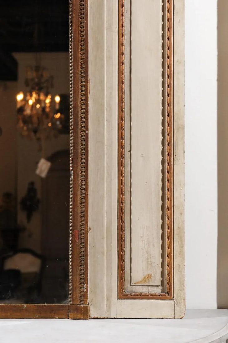 1860s Parisian Louis XVI-Style Trumeau Mirror with Painted Musical Instruments - 2