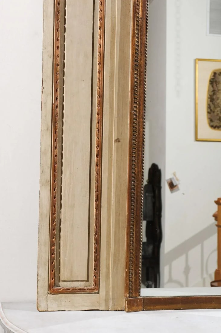 1860s Parisian Louis XVI-Style Trumeau Mirror with Painted Musical Instruments - 6