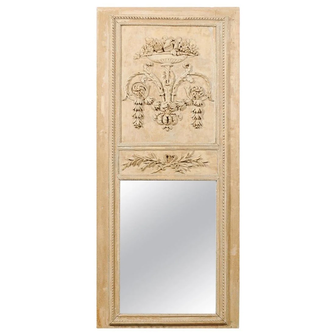French Louis XVI Period 1790s Painted Wood Trumeau Mirror with Scrollwork Motifs - 12