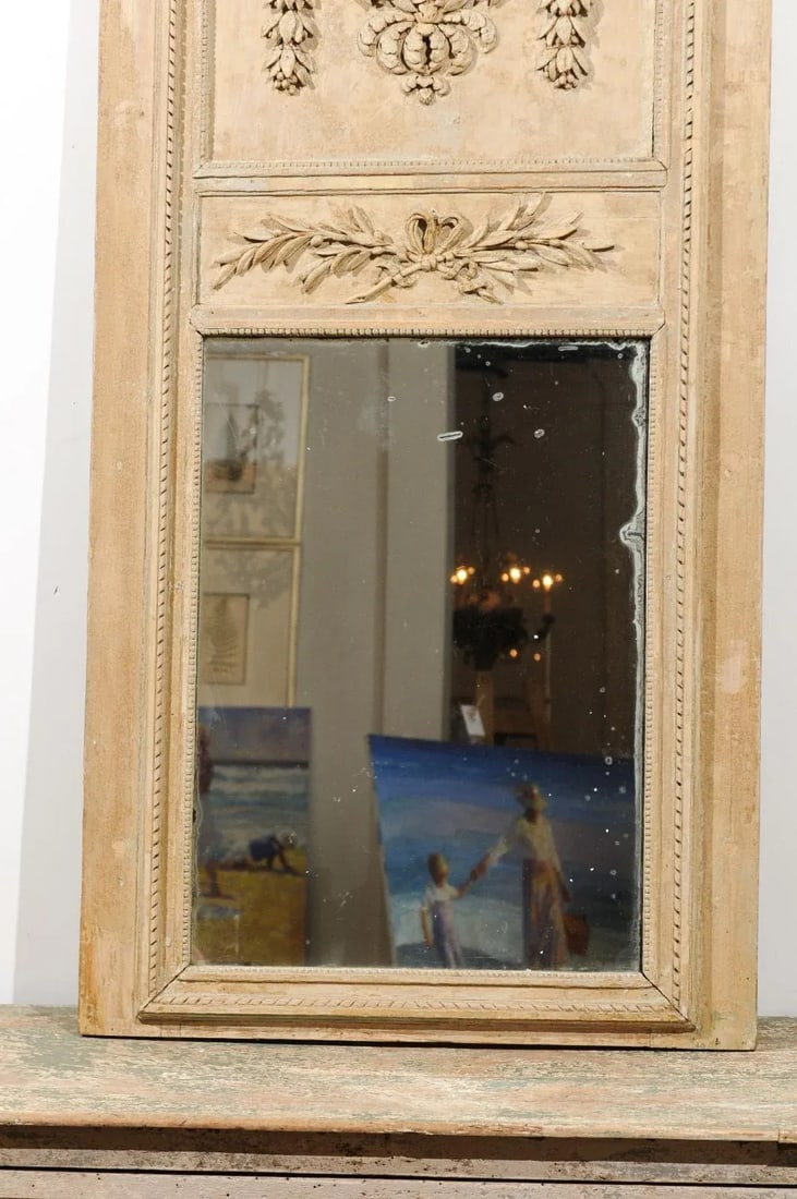 French Louis XVI Period 1790s Painted Wood Trumeau Mirror with Scrollwork Motifs - 4