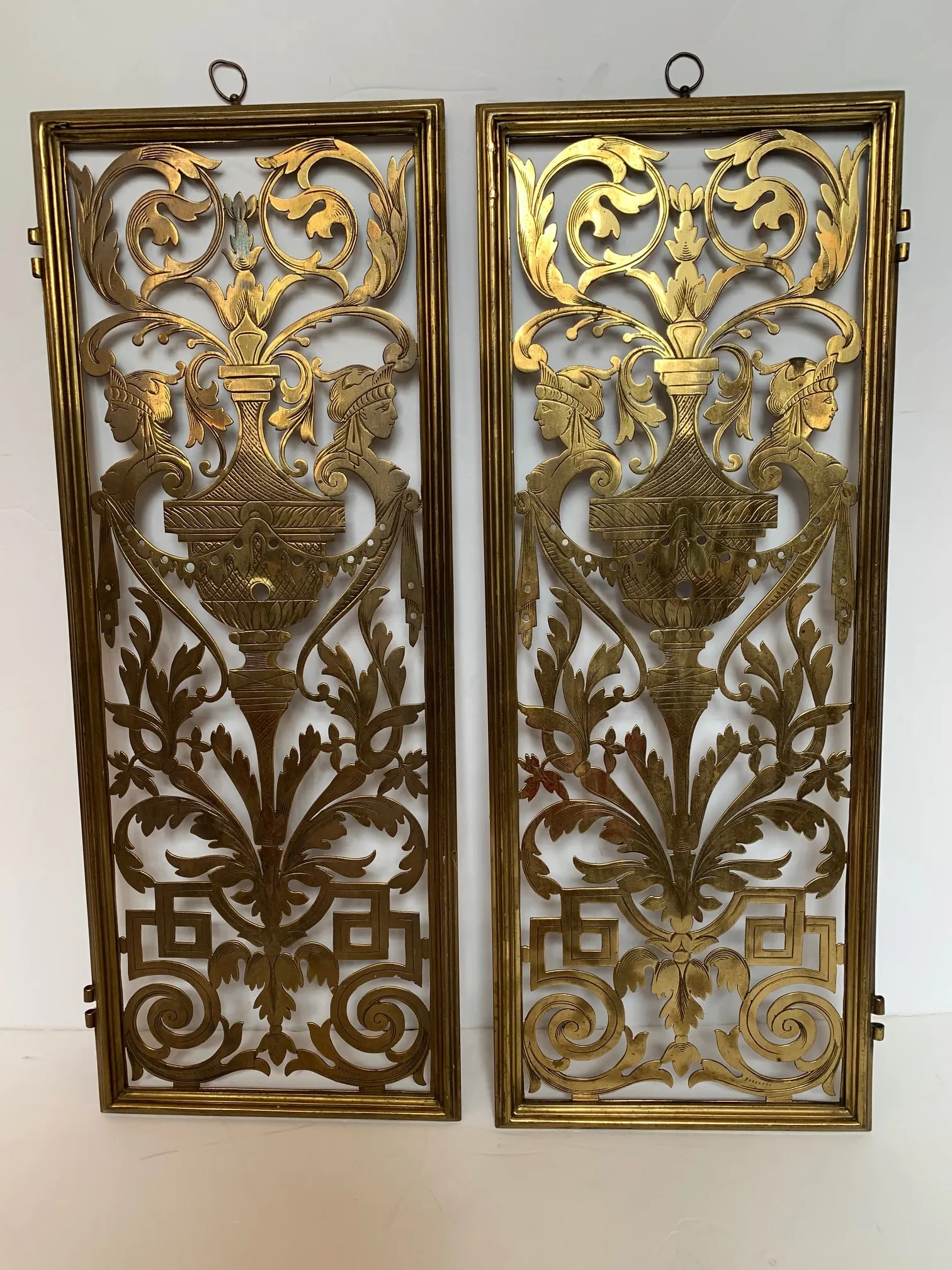 Vintage Pierced and Etched Brass Panels -A Pair - 13