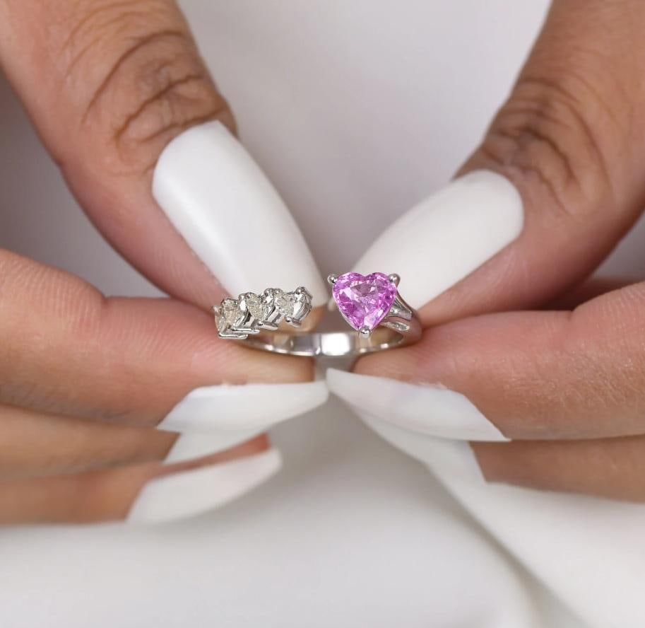 Natural 1.48 cts pink sapphire 048 cts diamond ring in 18k gold - 8