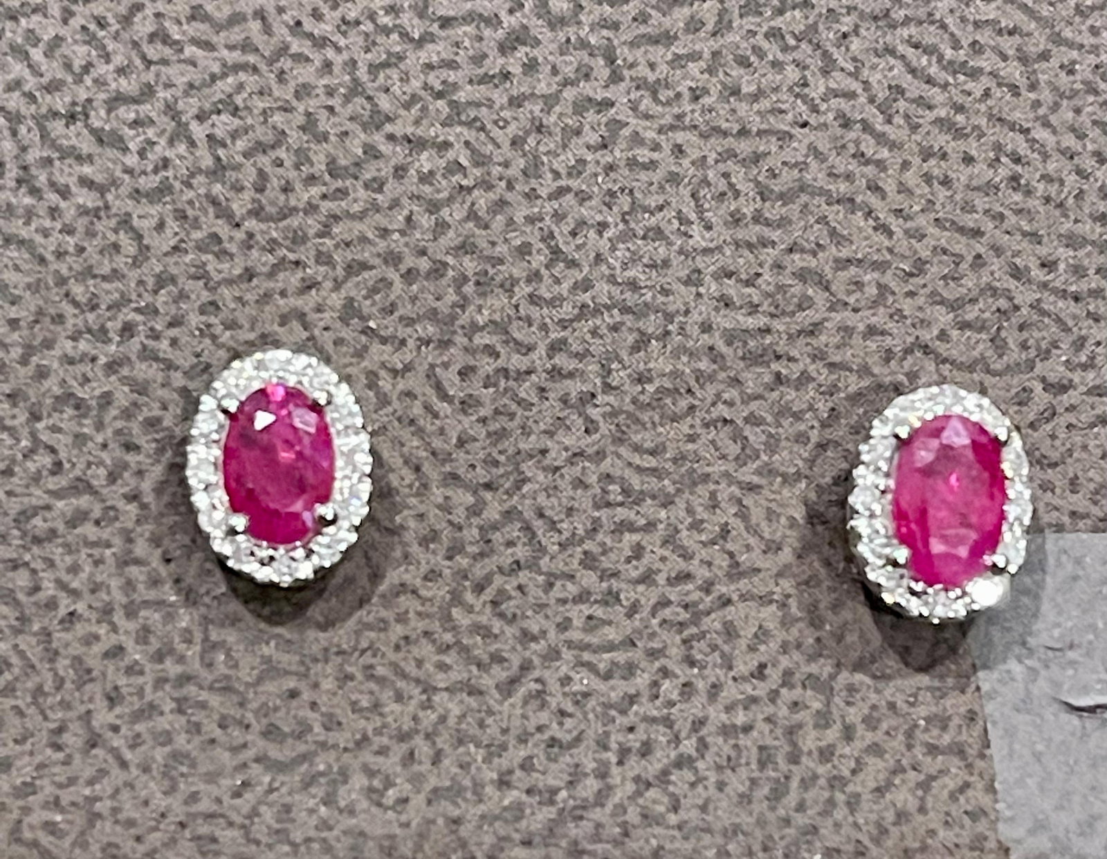 1 Carat Oval Natural Ruby and Diamond Stud Post Earrings 14 Karat White Gold - 13