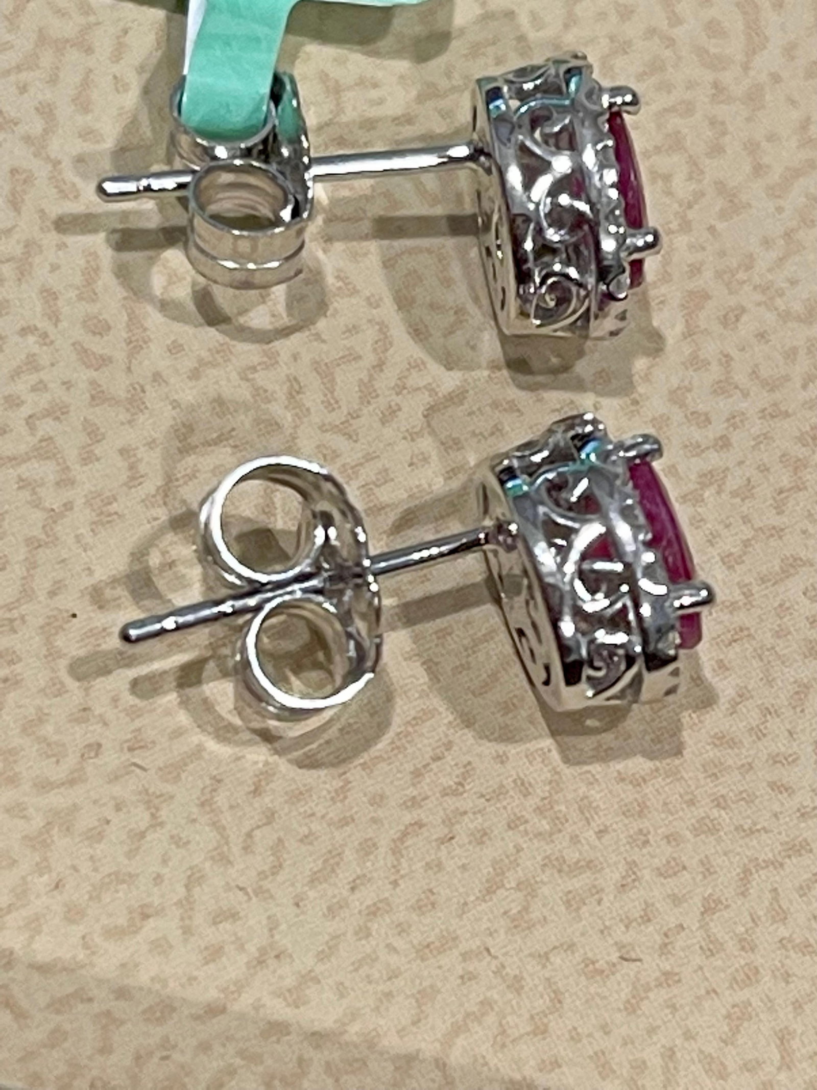 1 Carat Oval Natural Ruby and Diamond Stud Post Earrings 14 Karat White Gold - 9