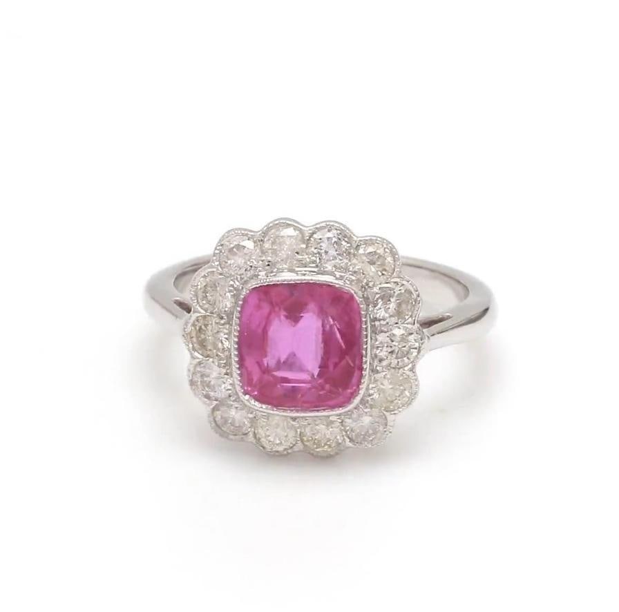 Natural 2.29 cts pink sapphire & 0.81 cts diamond ring in 18k gold - 10