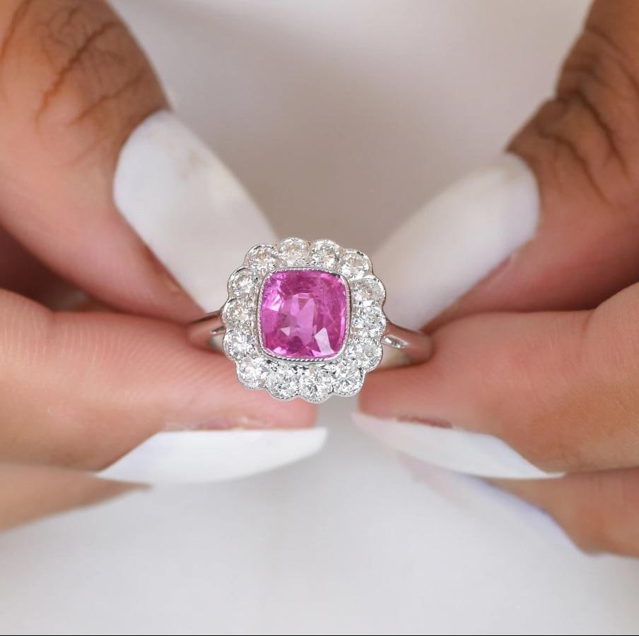 Natural 2.29 cts pink sapphire & 0.81 cts diamond ring in 18k gold - 8