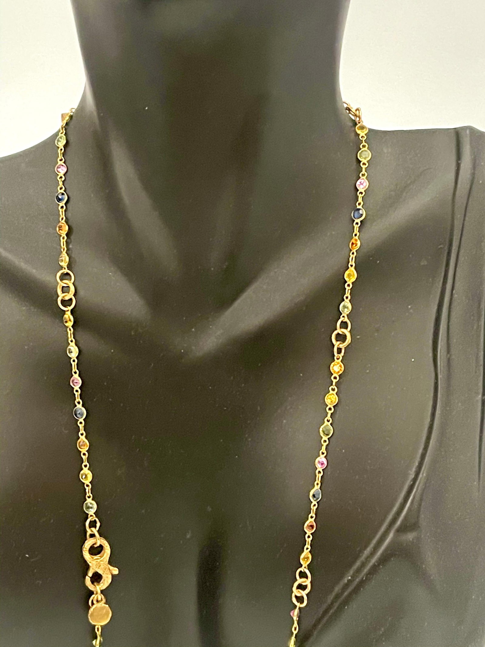 Bezel-Set Multi-Sapphire Station Necklace 18kt Yellow Gold by Designer dc - 18