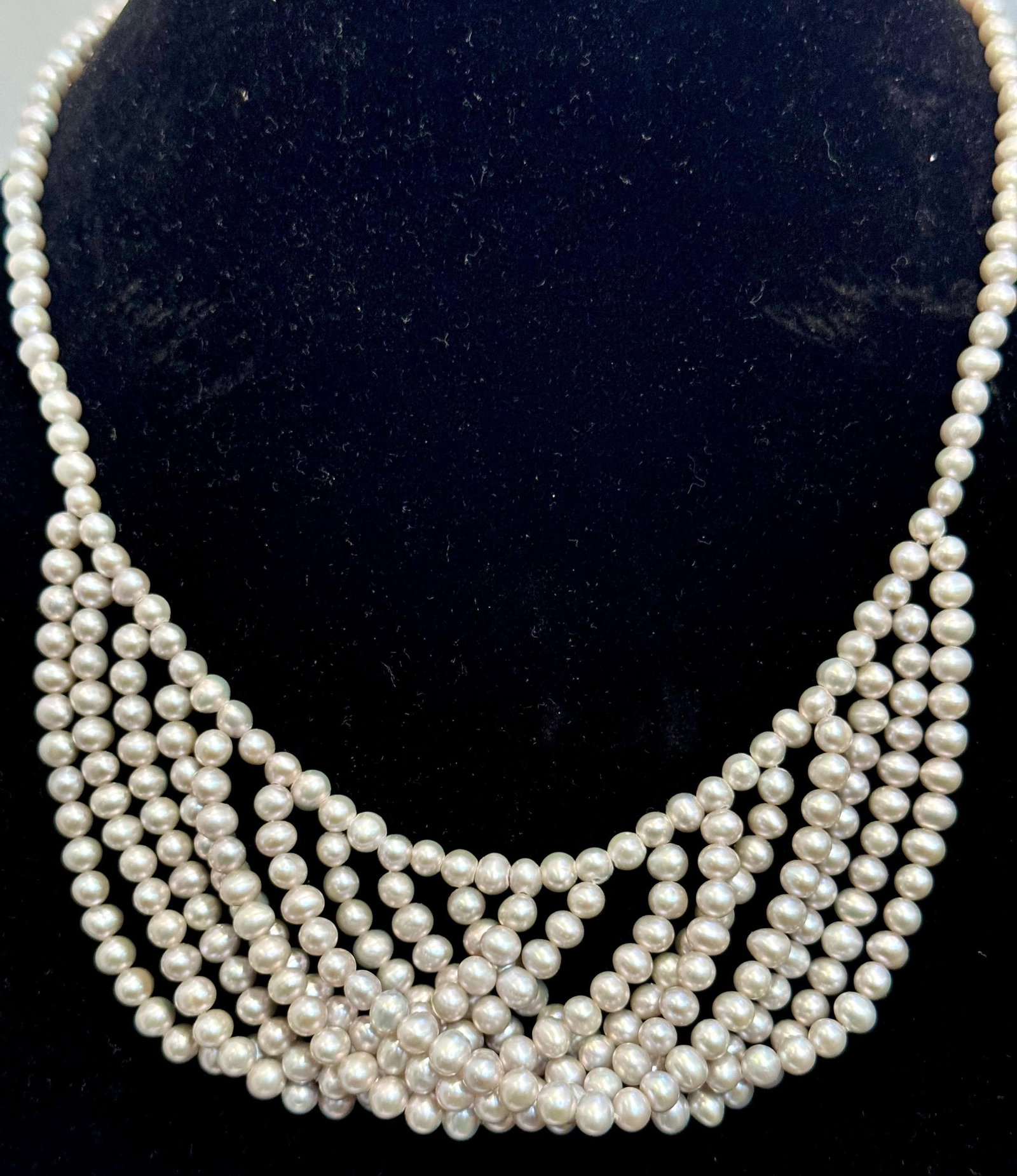 Fresh Water Multilayer Pearl Necklace Timeless Elegance Silver Clasp 18" Long - 10
