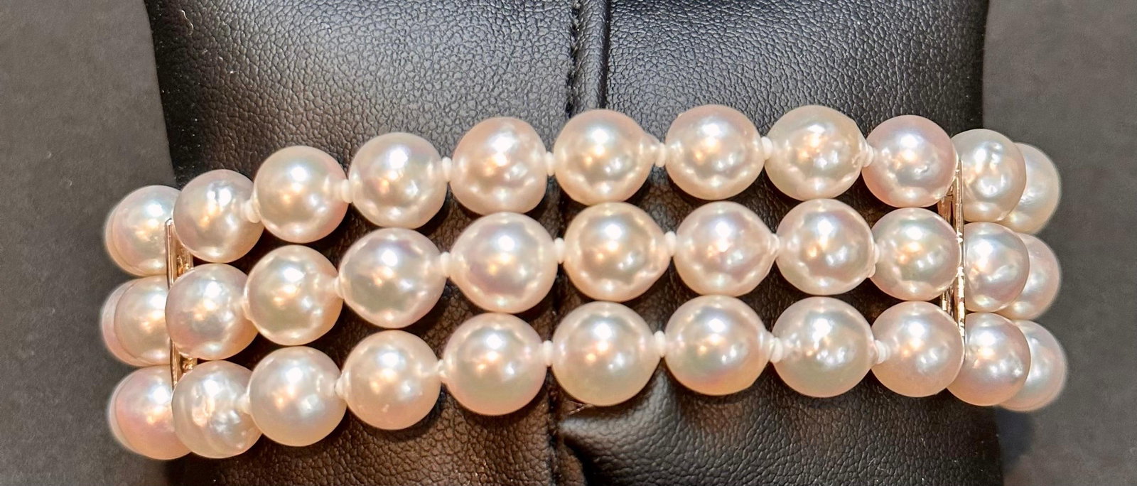 8mm Akoya Japanies Pearl Triple Strand Bracelet, Sterling Silver Clasp, 8 Inch - 18