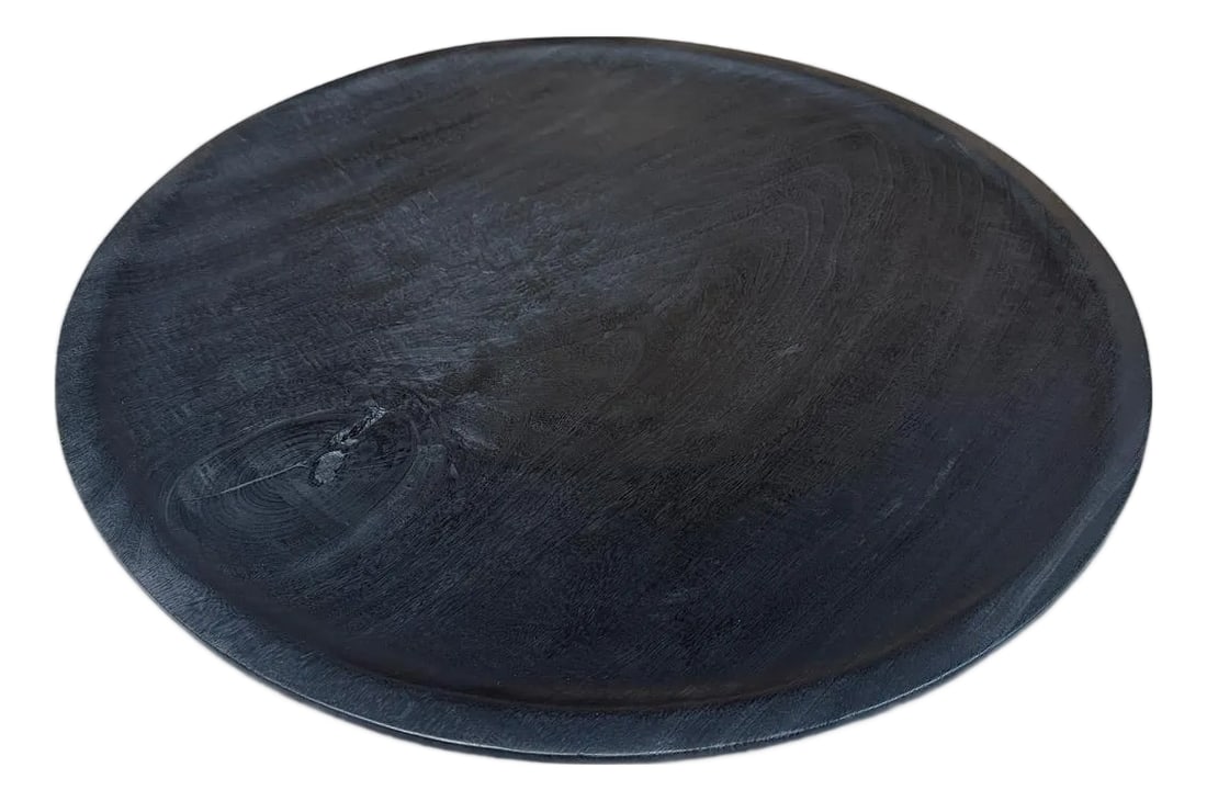 Andrianna Shamaris Impressive Large Charred Platter: Beautiful oversized wood platter or bowl hand carved from a single piece of suar wood. The backs are flat and can therefore be installed on a wall. Also a practical addition to serve food, hold