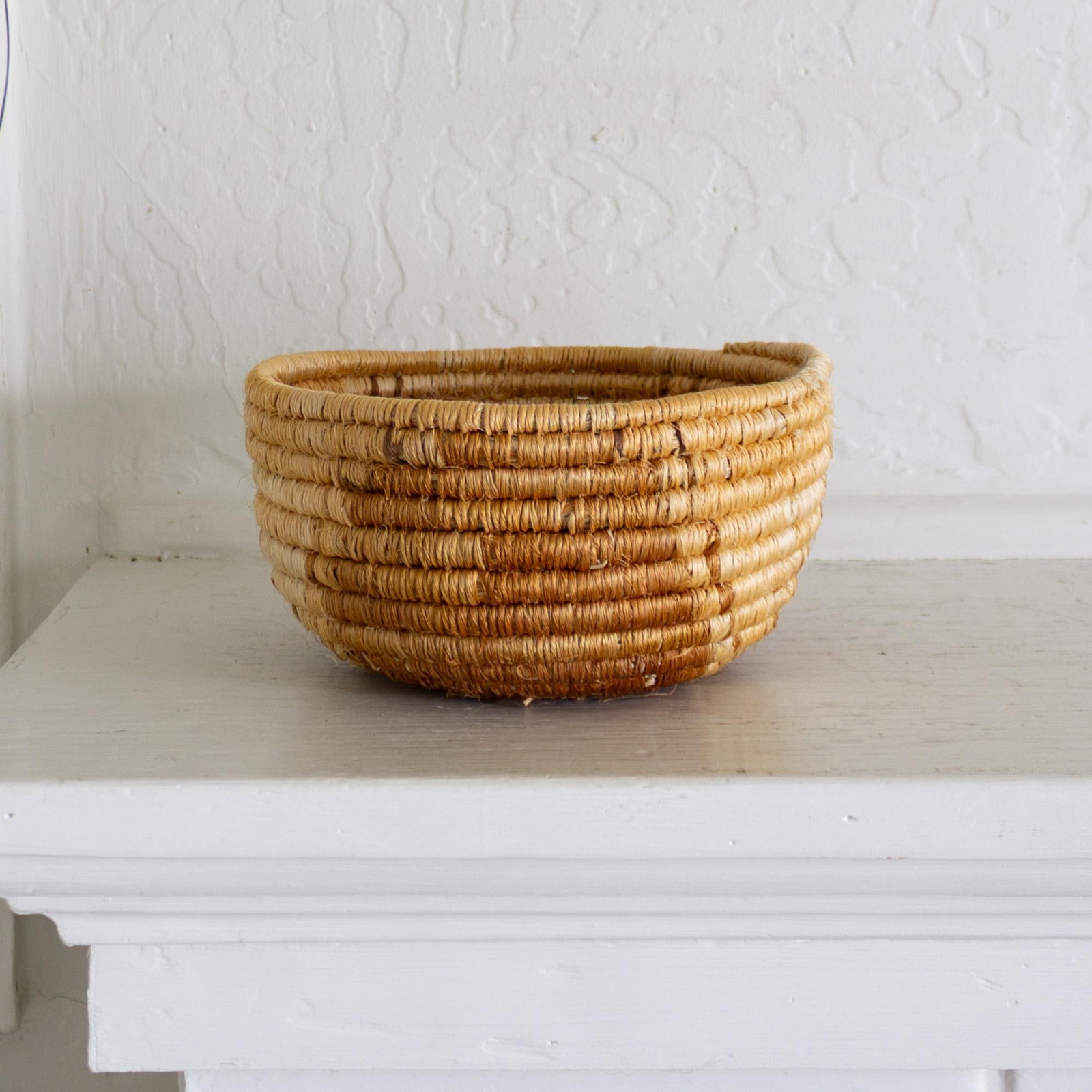 Native American Style Pine Needle and Natural Fiber Coil Basket or Bowl - 11