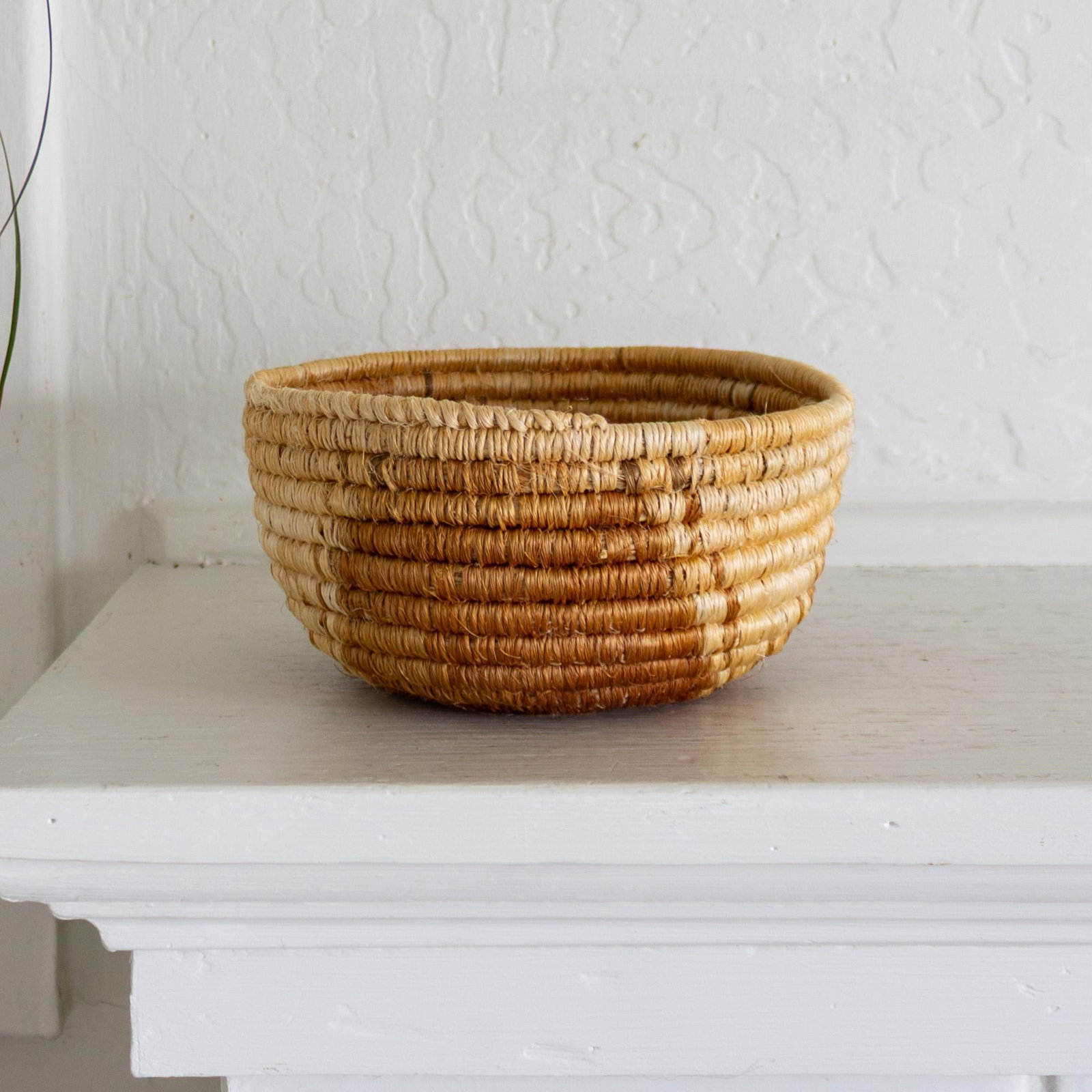 Native American Style Pine Needle and Natural Fiber Coil Basket or Bowl - 13