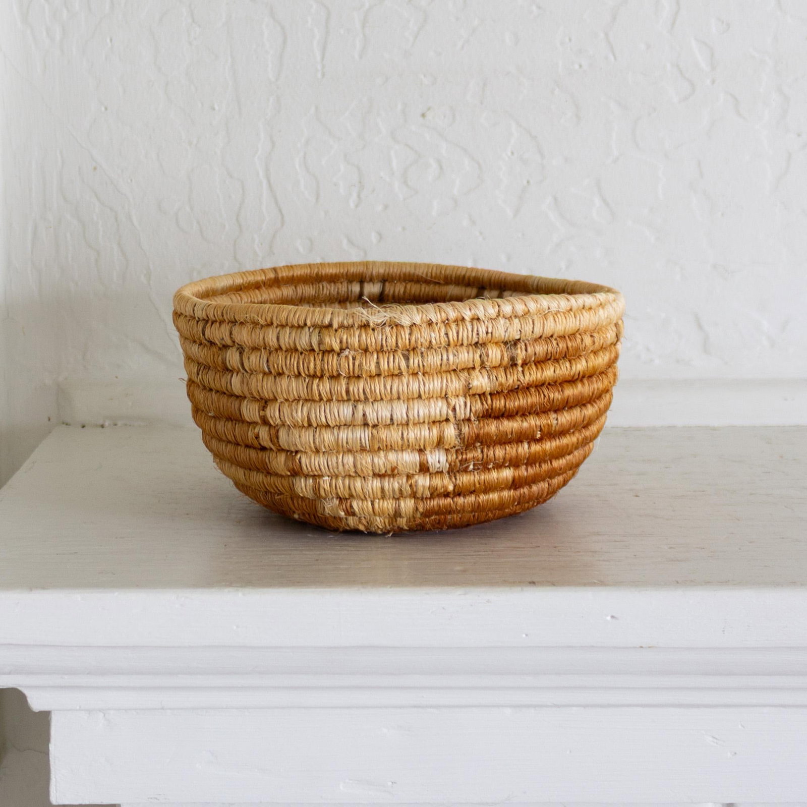 Native American Style Pine Needle and Natural Fiber Coil Basket or Bowl - 14