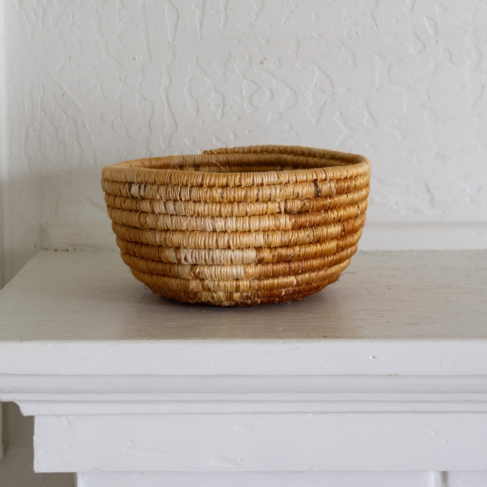Native American Style Pine Needle and Natural Fiber Coil Basket or Bowl - 15