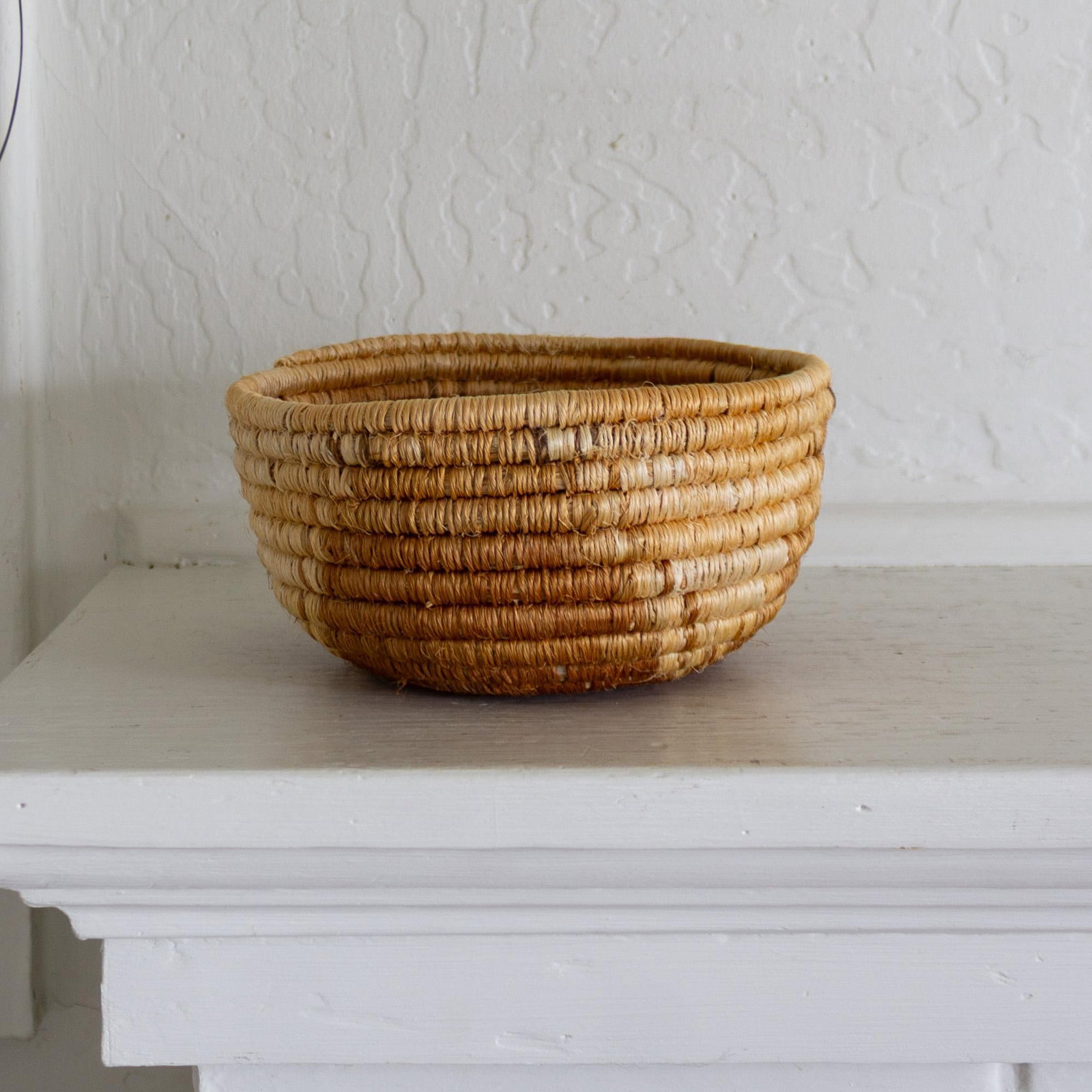 Native American Style Pine Needle and Natural Fiber Coil Basket or Bowl - 16