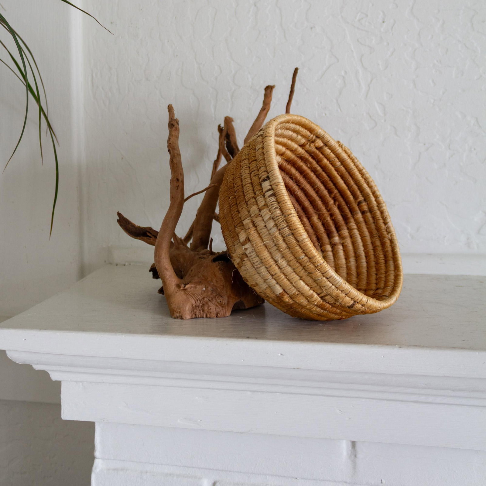 Native American Style Pine Needle and Natural Fiber Coil Basket or Bowl - 7