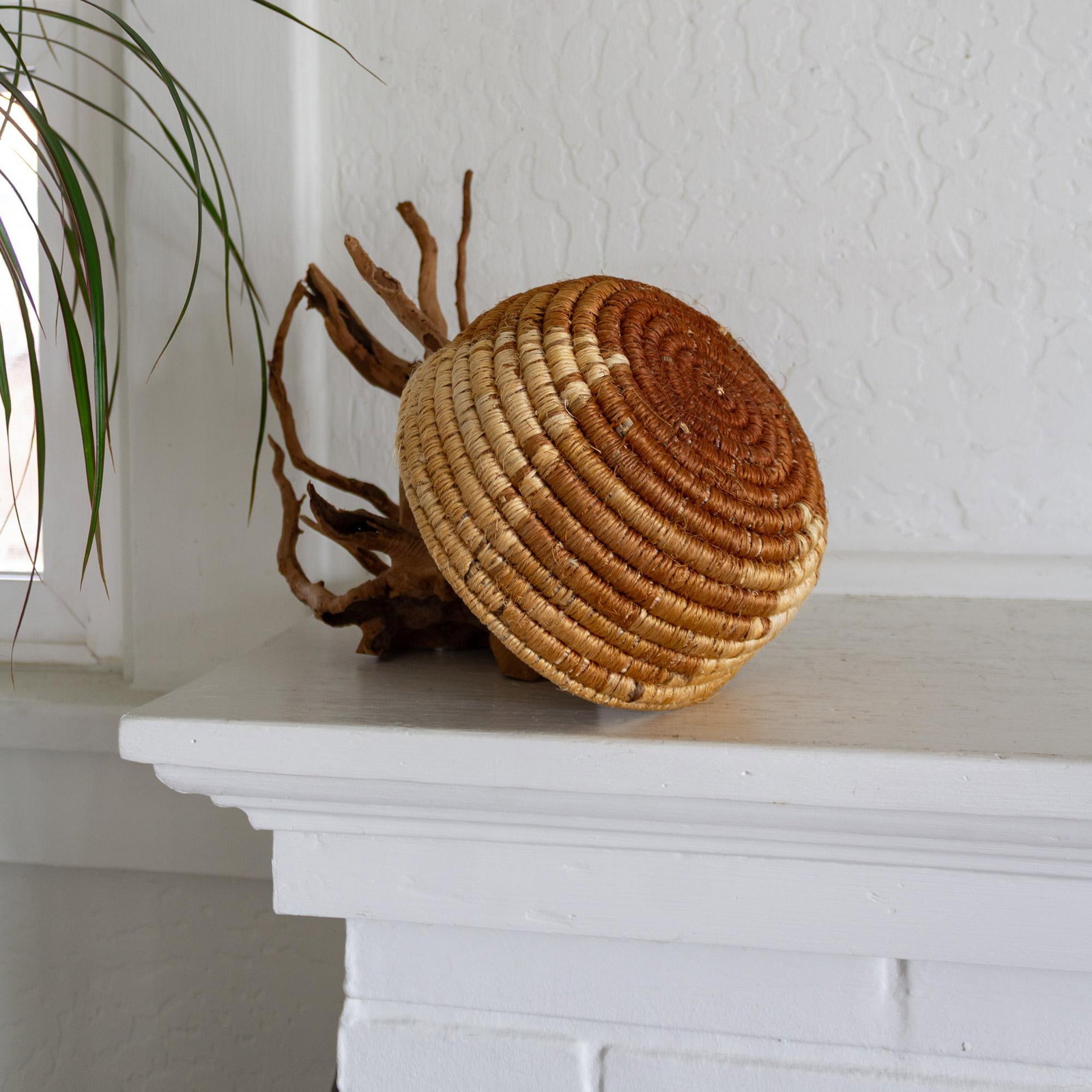 Native American Style Pine Needle and Natural Fiber Coil Basket or Bowl - 9