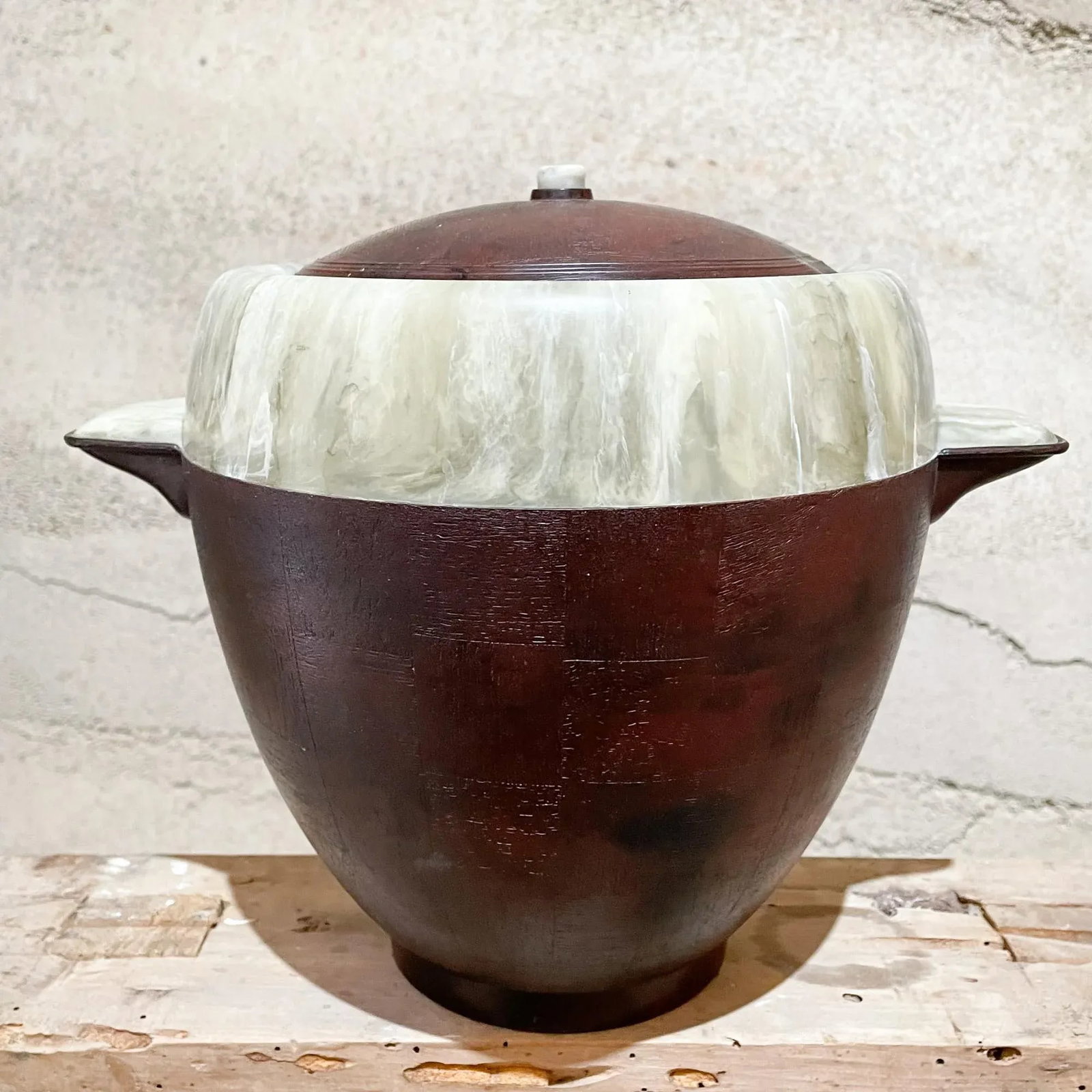 1950s Two-Tone Ice Bucket Faux Wood & Marble Mexico - 11