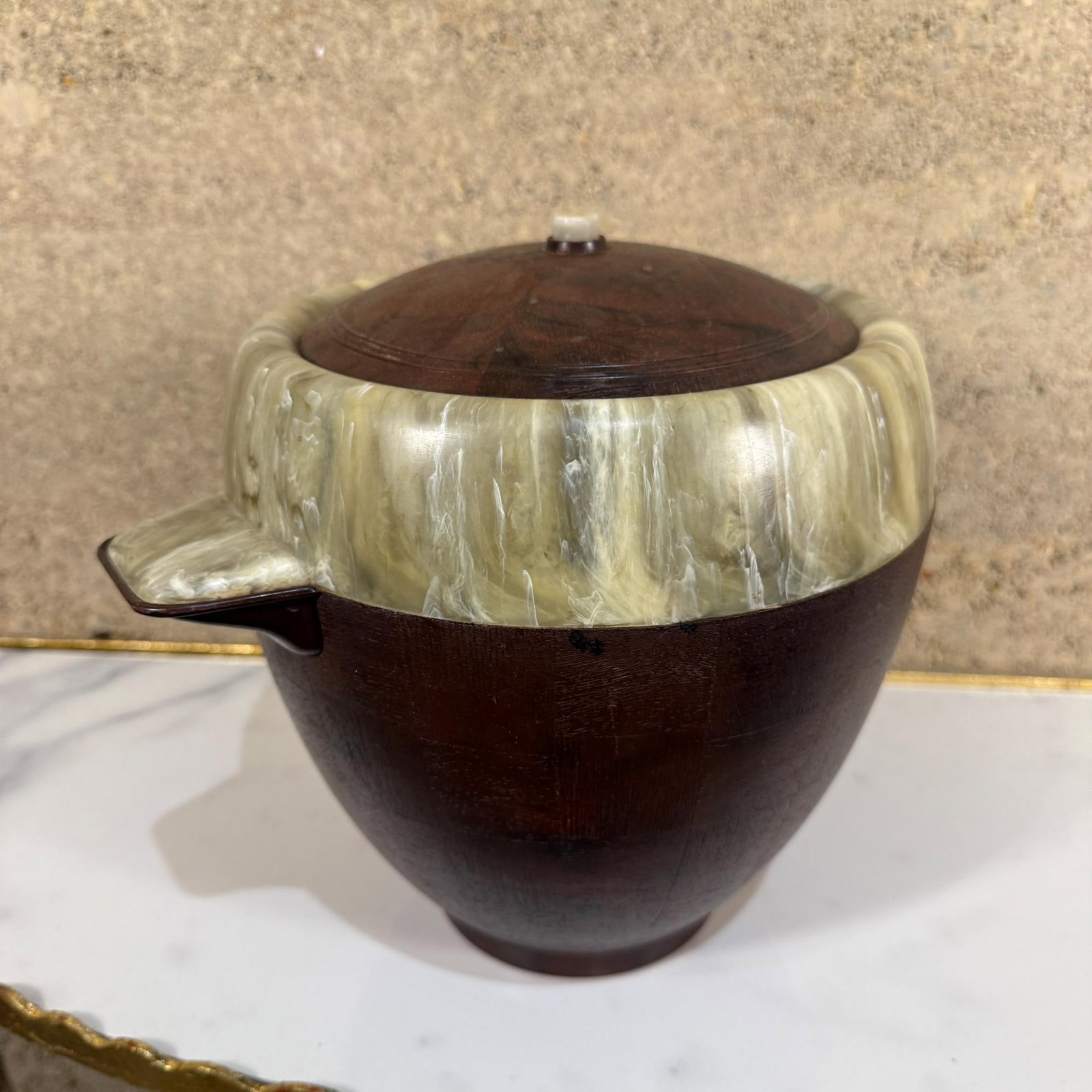 1950s Two-Tone Ice Bucket Faux Wood & Marble Mexico - 15