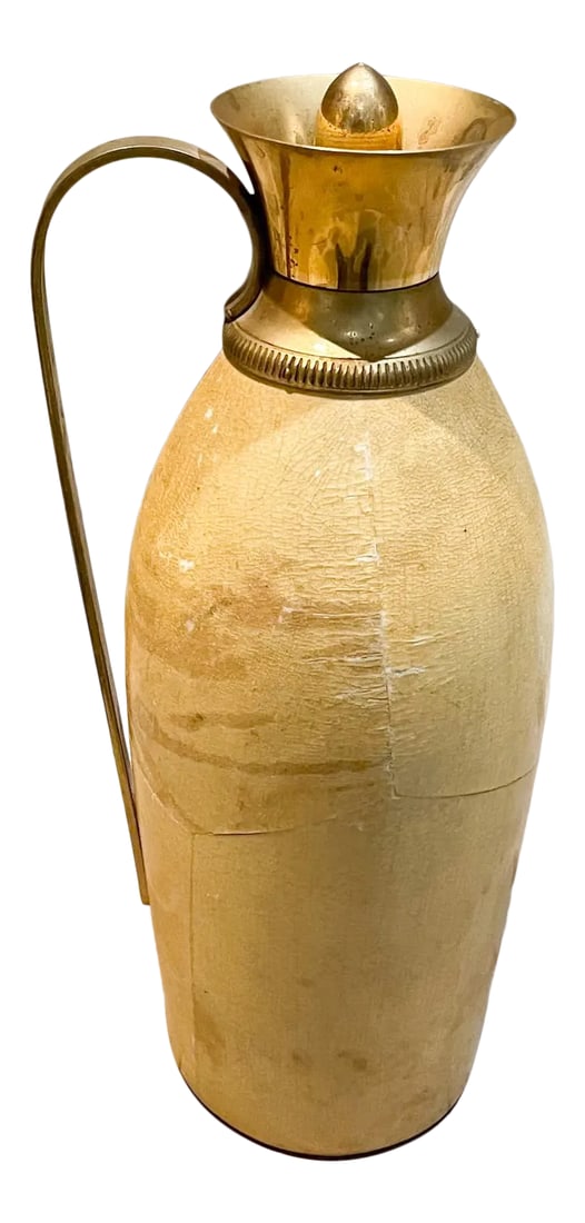 Aldo Tura for Macabo Carafe Pitcher Lacquered Goatskin and Brass 1940s Italy: Listed for you: Aldo Tura made in Italy by Macabo circa 1940s in Goatskin Parchment and Brass lovely CARAFE Pitcher ITALY Carafe with original matching lid DImensions:12h x 5 diameter x 6D Original