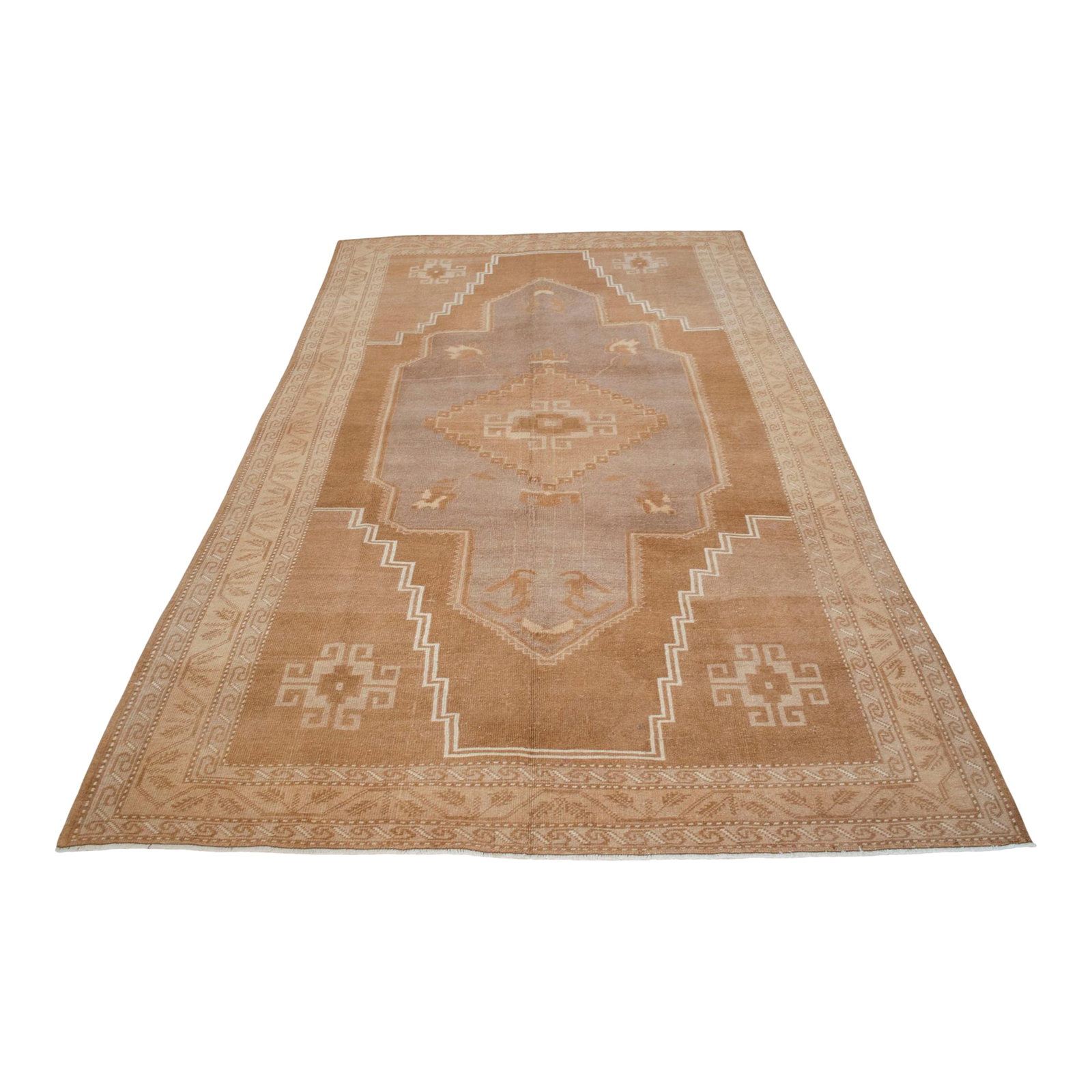 VIintage Turkish Rug - Natural Sheep Wool Hand-Knotted Undyed Beige Tan - 6'2 X 11'3: This is a rare vintage Kars rug (6 ft 2 in x 11 ft 3 in / 187 x 343 cm) hand-knotted with a wool pile on a cotton foundation, dating back to the 1970s. This extraordinary piece is an example of authen