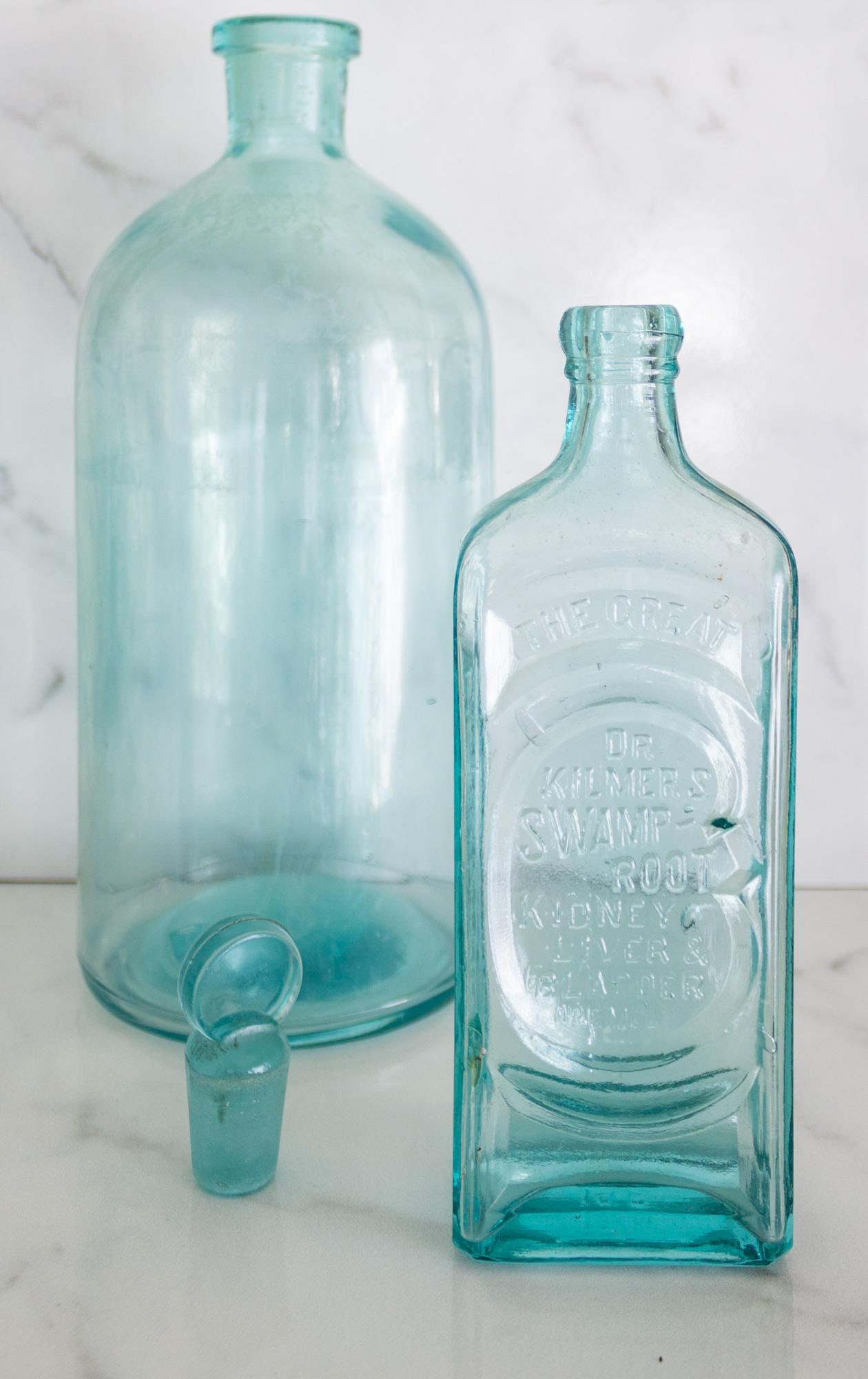 Pair of Antique Aqua Glass Medical Snake Oil Apothecary Bottles From Ny and Nj - 15