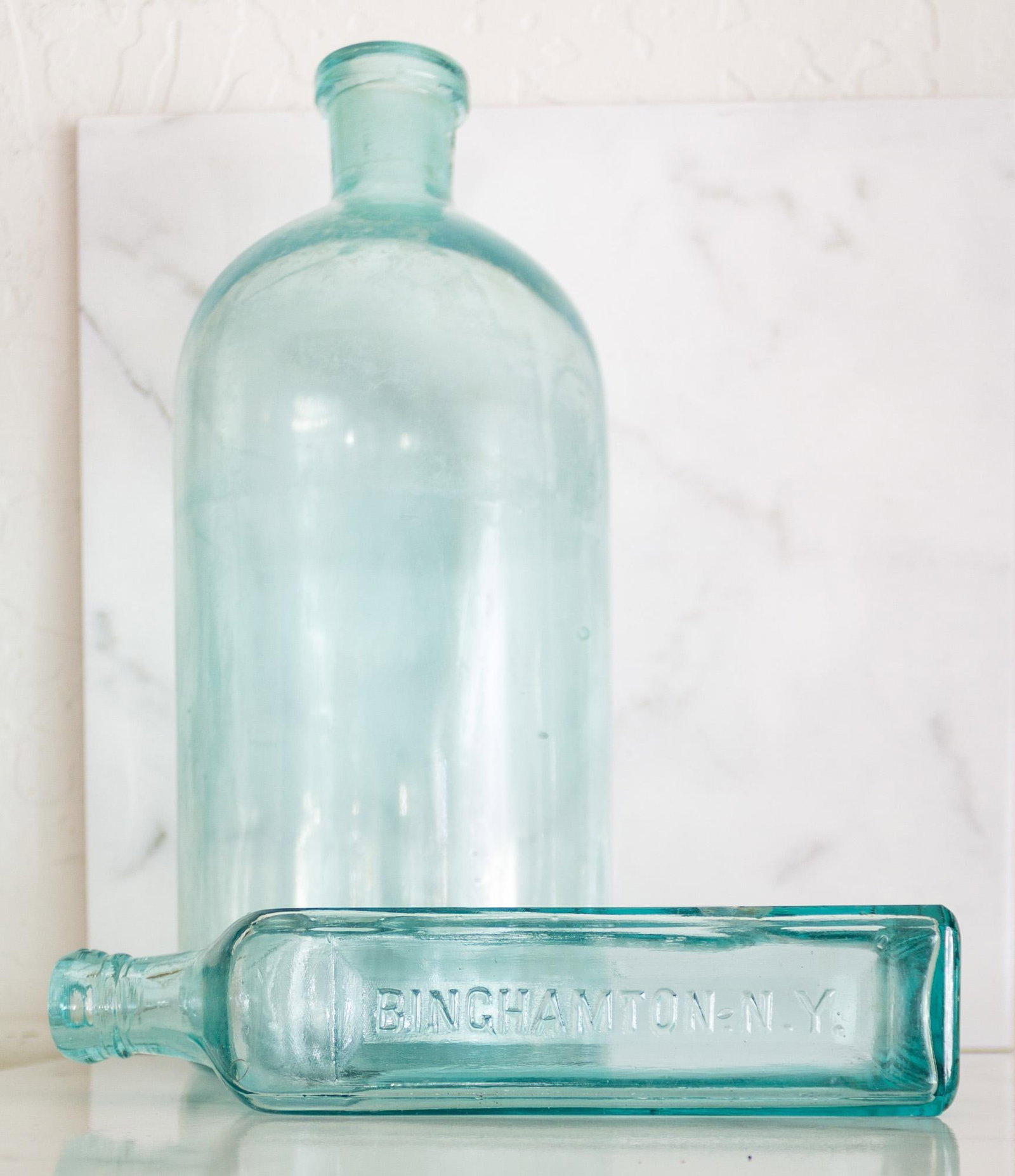 Pair of Antique Aqua Glass Medical Snake Oil Apothecary Bottles From Ny and Nj - 6