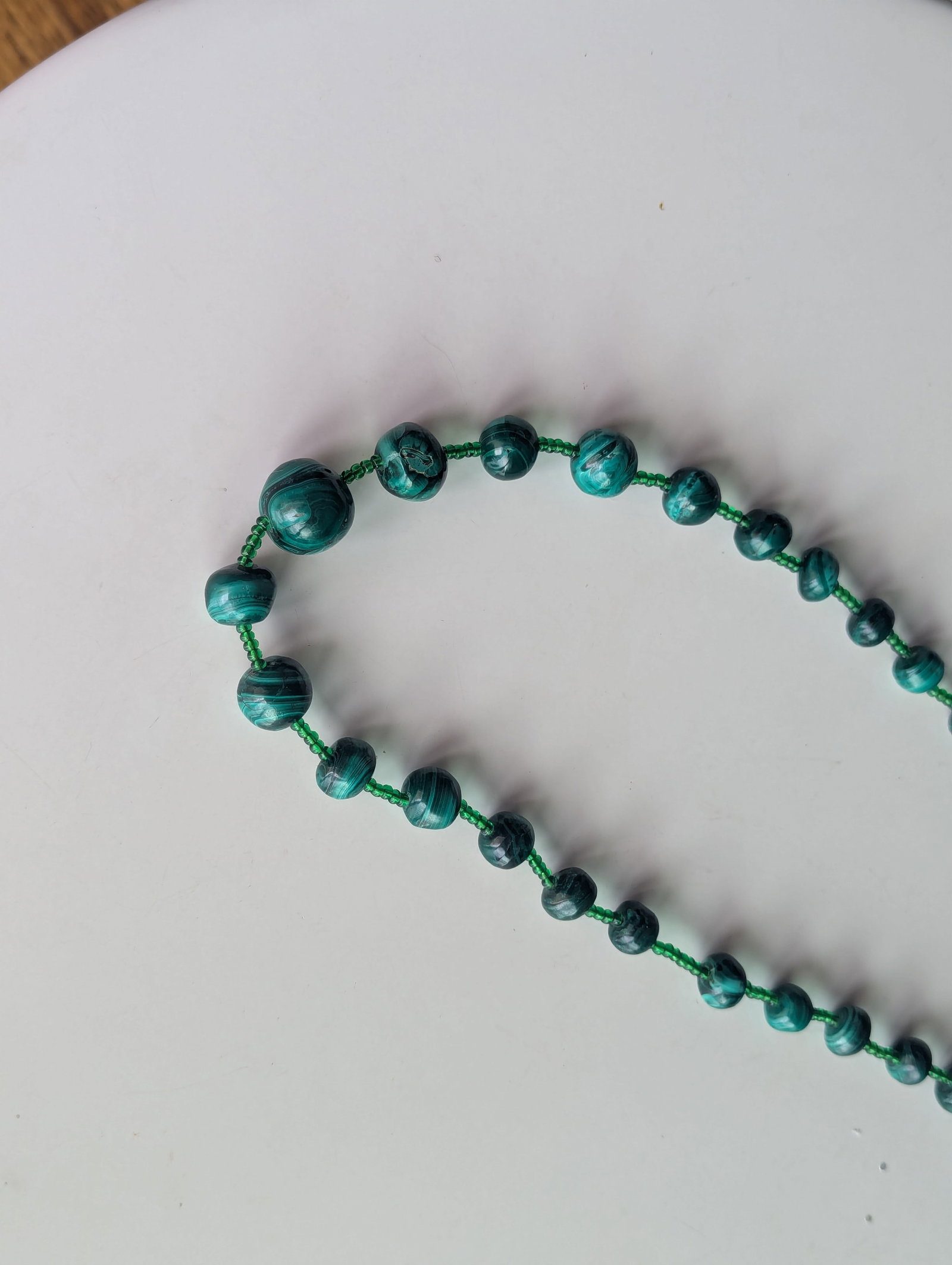 Vintage Graduating Malachite Alternating With Glass Beads Necklace, 26" - 4