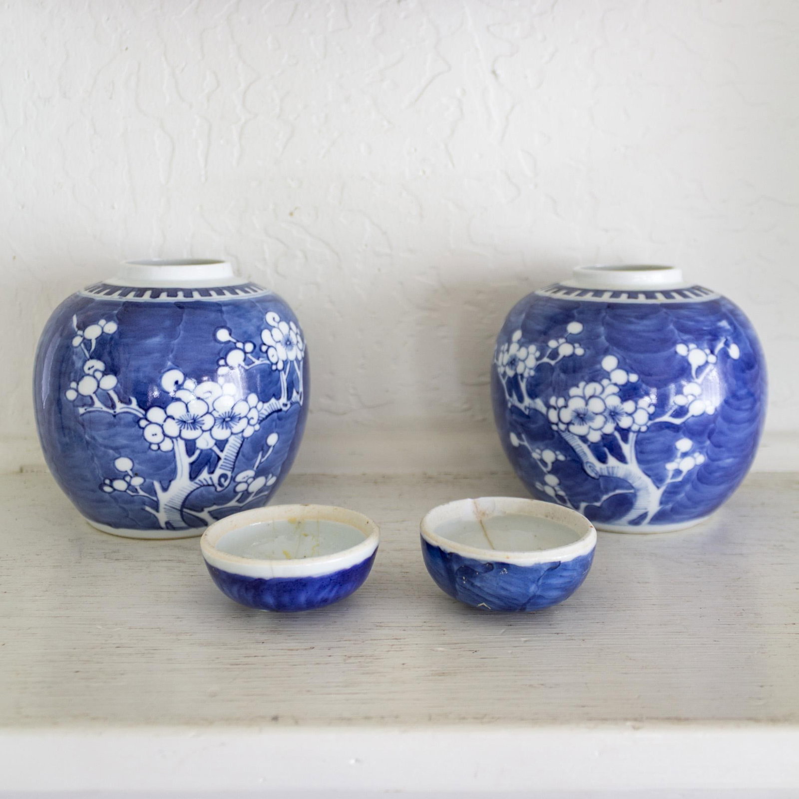 Pair of Blue and White Chinese Chinoiserie Prunus Blossom Lidded Ginger Jars - 13