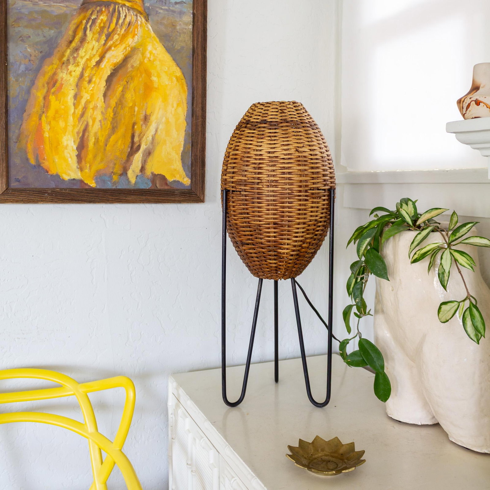 Paul Mayen Rattan Wicker Beehive Lamp on Hairpin Legs 1965 - 10