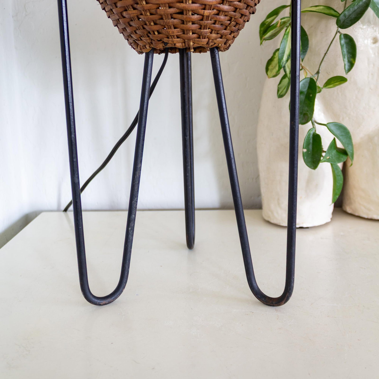 Paul Mayen Rattan Wicker Beehive Lamp on Hairpin Legs 1965 - 11