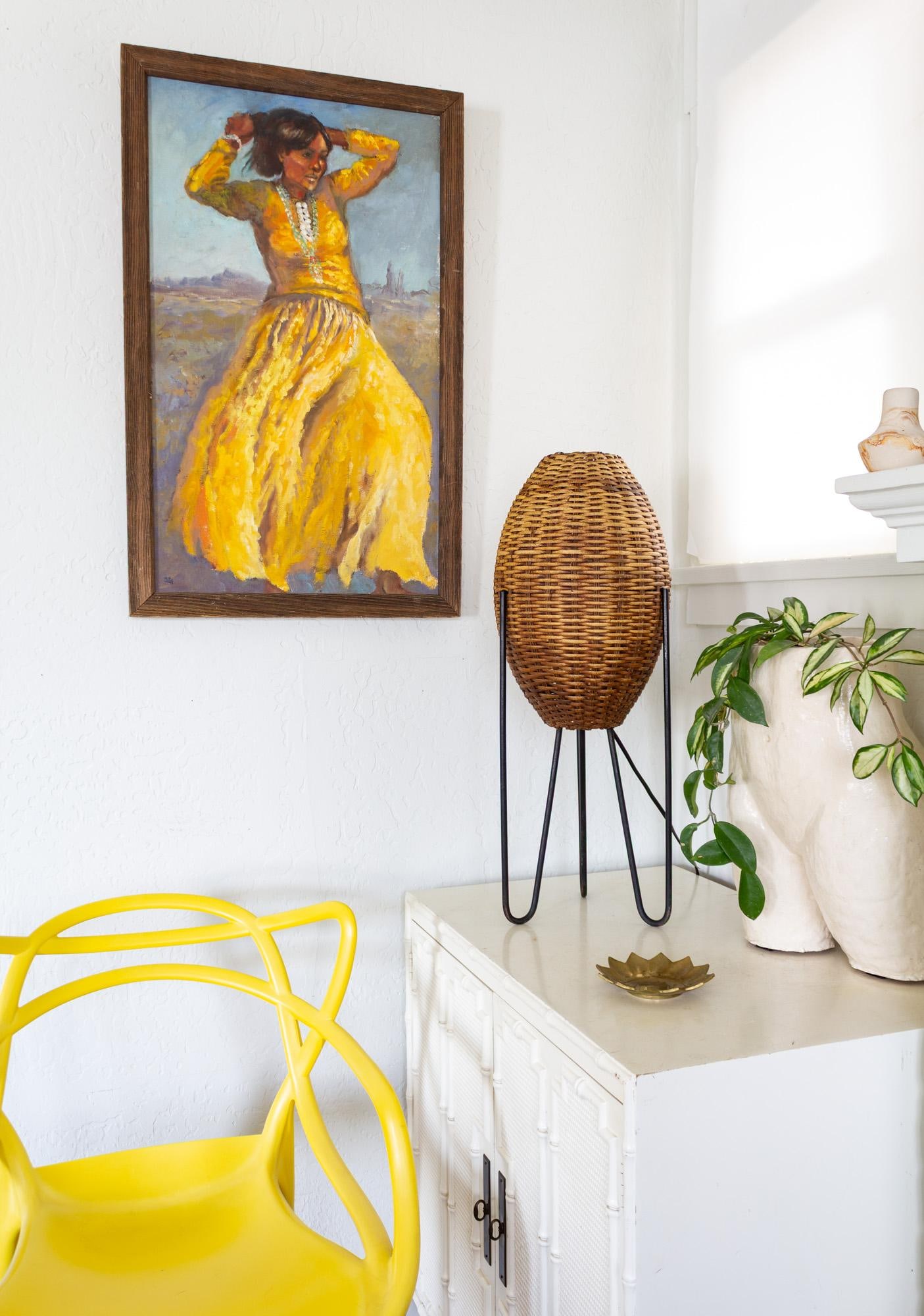 Paul Mayen Rattan Wicker Beehive Lamp on Hairpin Legs 1965 - 2