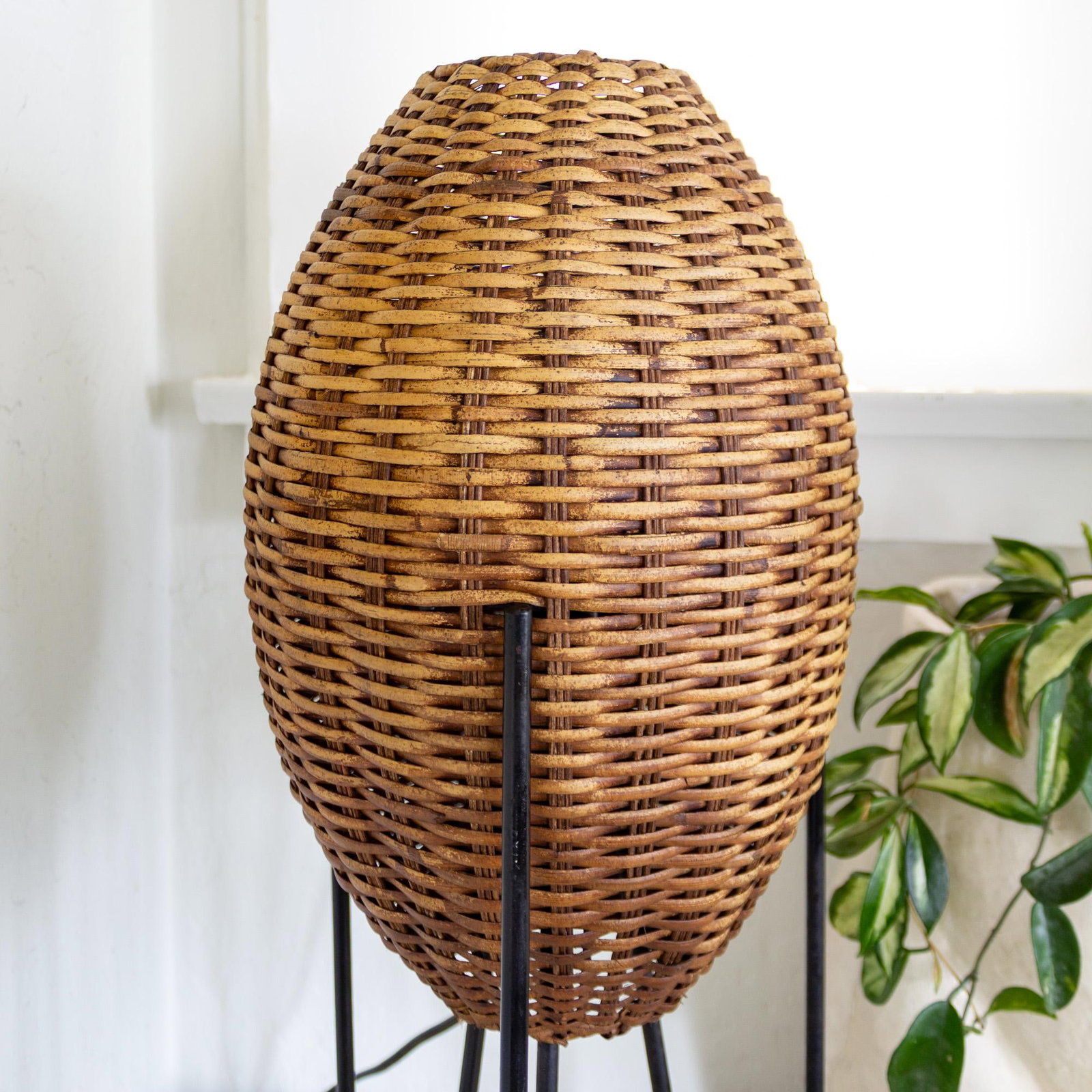 Paul Mayen Rattan Wicker Beehive Lamp on Hairpin Legs 1965 - 5