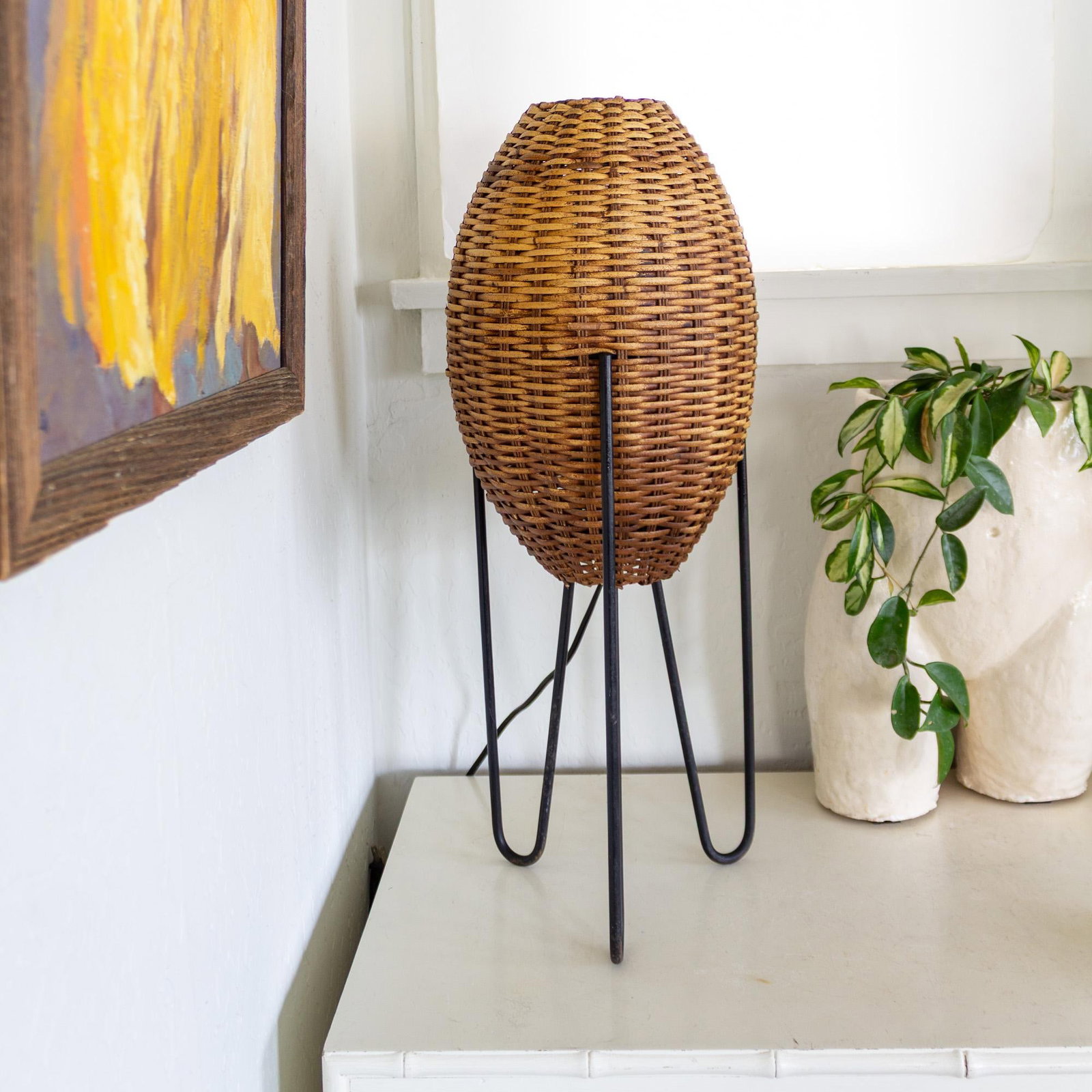 Paul Mayen Rattan Wicker Beehive Lamp on Hairpin Legs 1965 - 6