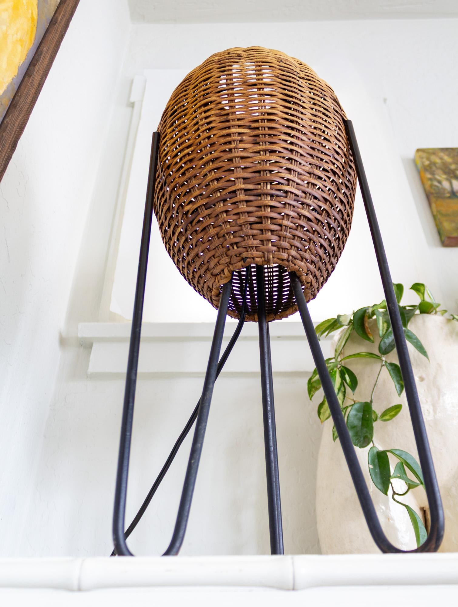 Paul Mayen Rattan Wicker Beehive Lamp on Hairpin Legs 1965 - 8