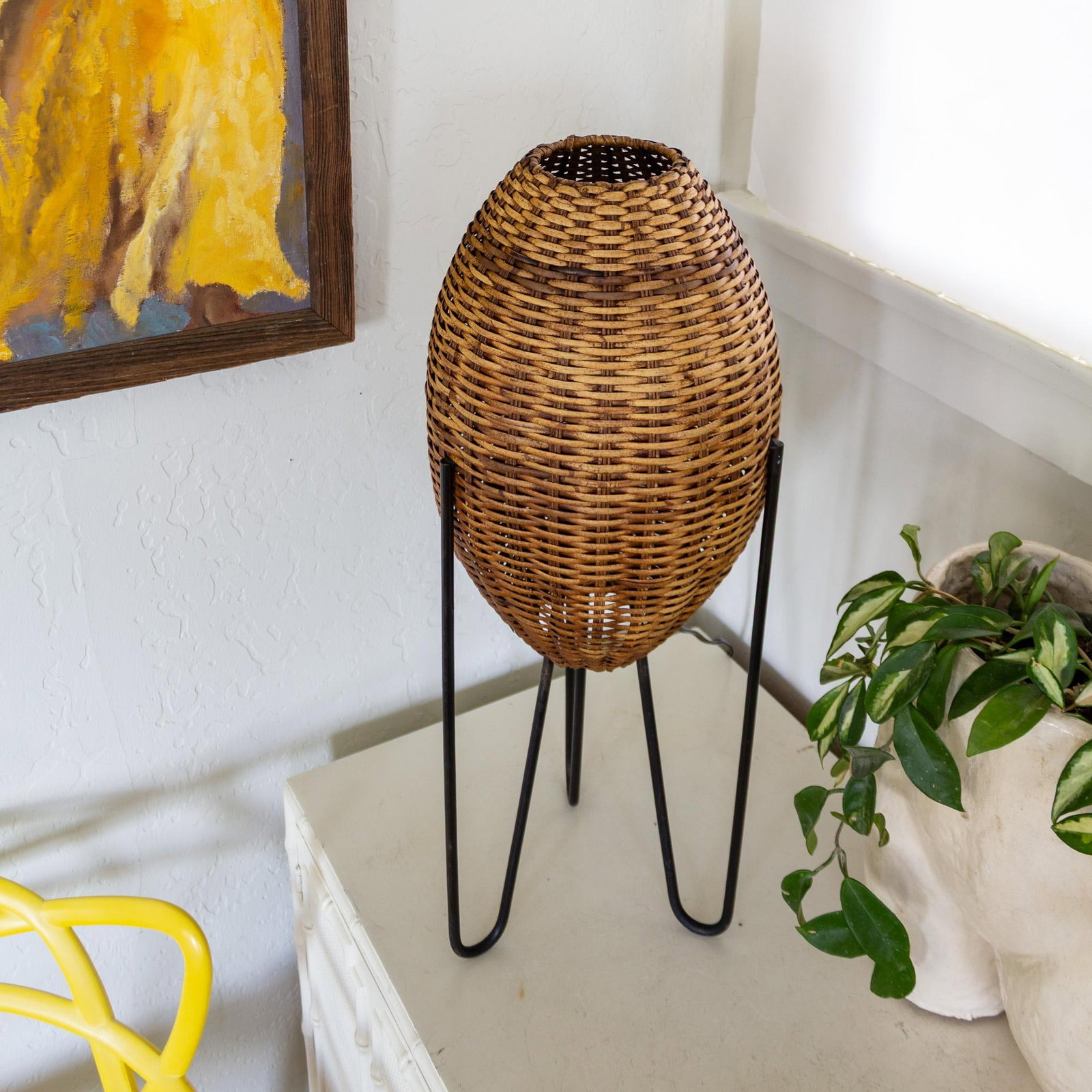 Paul Mayen Rattan Wicker Beehive Lamp on Hairpin Legs 1965 - 9