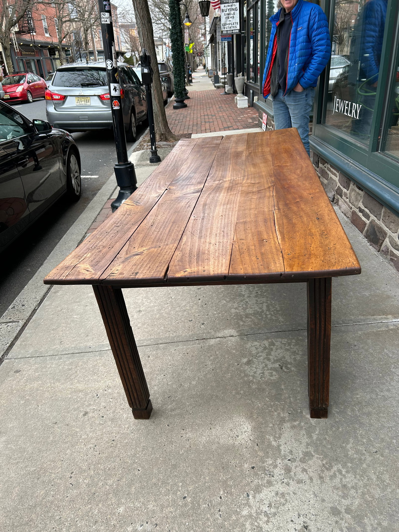 19th Century English Farm Table Dining Table With Satin Birch Top - 11