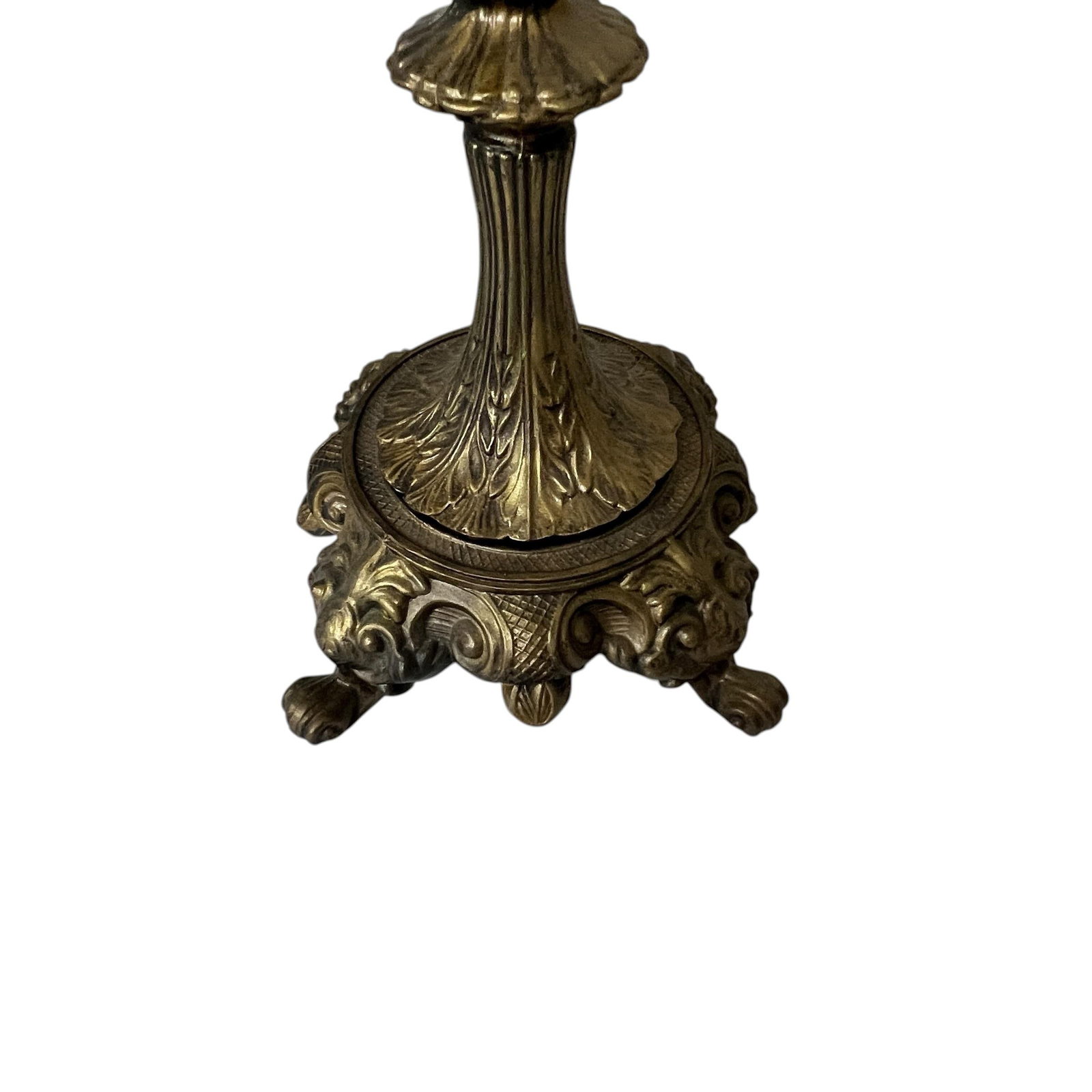 Mid 20th Century Gilt Metal Footed Baroque Style Lamps and Shades - A Pair - 8