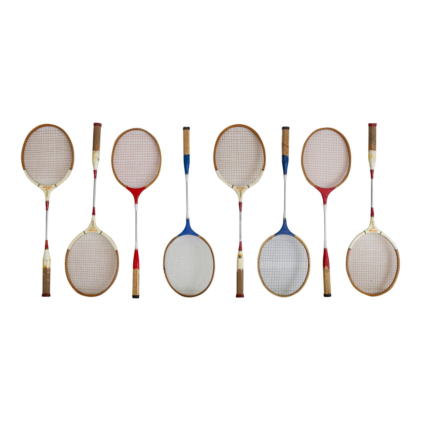 Set of Vintage Wooden Wilson Zephyr Badminten Rackets Red White and Blue (1 of 9)