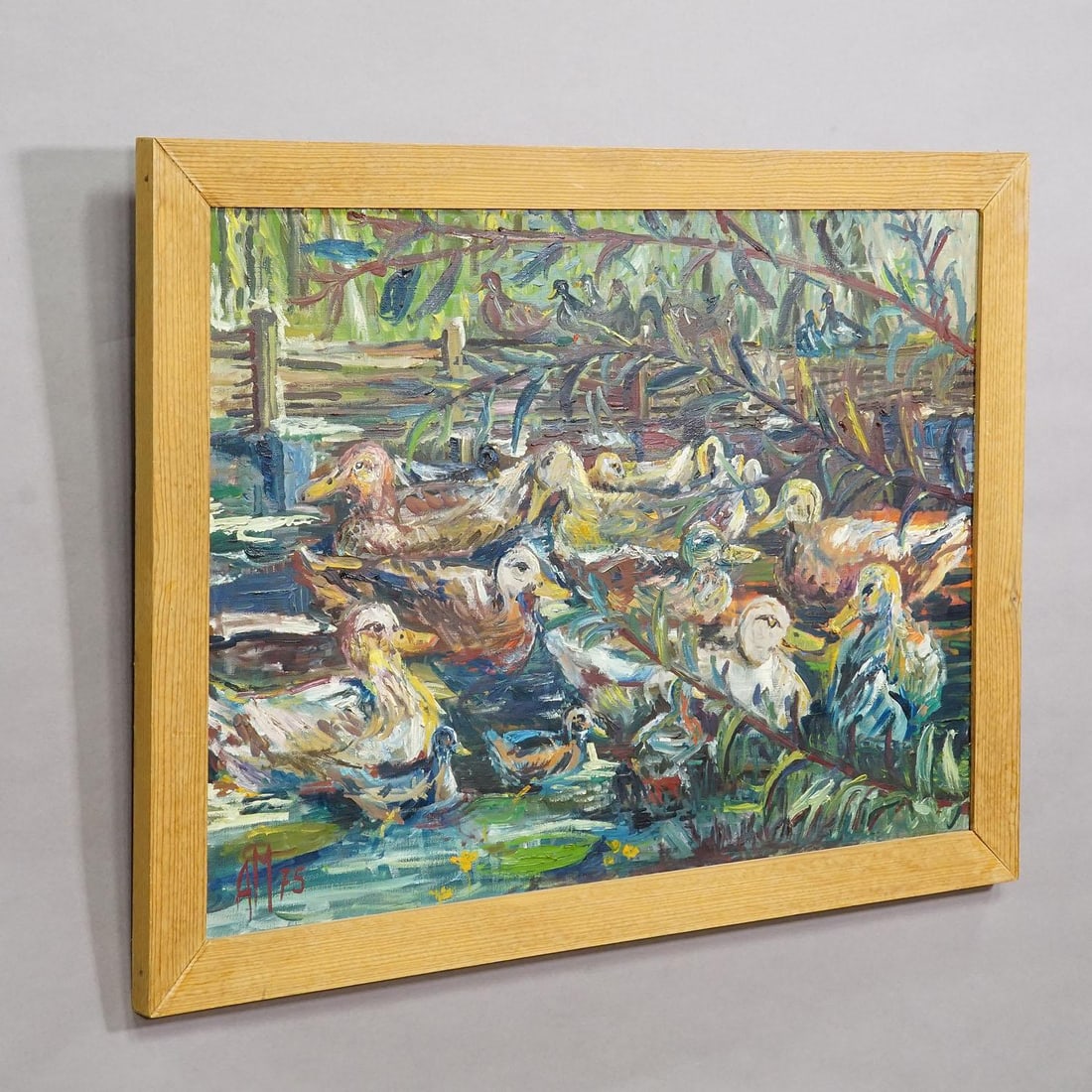 Duck Pond in Taufkirchen, 1975 – Oil Painting by Alexander Michael - 2