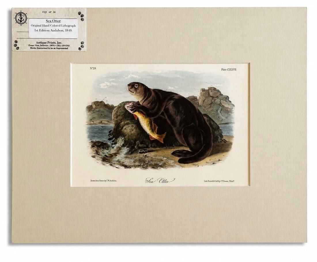 Sea Otter Original Lithograph by John James Audubon, 1849 (1st Edition) - 3