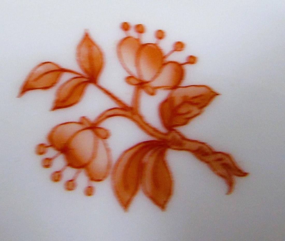 1940s Herend Porcelain Claw Footed Hand Painted Chinese Bouquet Rust Apponyi Orange Vase - 10
