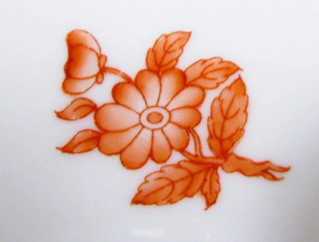 1940s Herend Porcelain Claw Footed Hand Painted Chinese Bouquet Rust Apponyi Orange Vase - 12