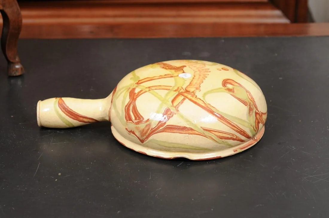 French 19th Century Glazed Pottery Serving Dish with Terracotta and Gold Glaze - 10