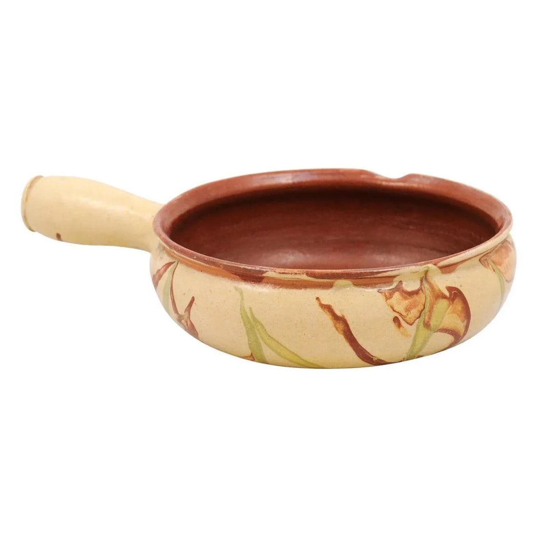 French 19th Century Glazed Pottery Serving Dish with Terracotta and Gold Glaze - 12