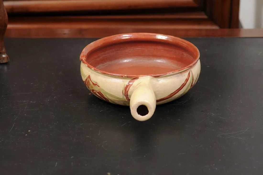 French 19th Century Glazed Pottery Serving Dish with Terracotta and Gold Glaze - 6