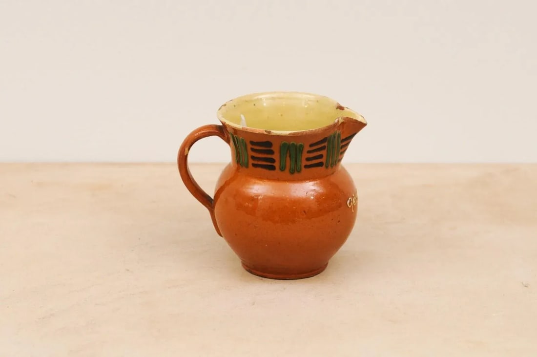 French 19th Century Terracotta Pitcher from Génolhac with Russet Colored Glaze - 5