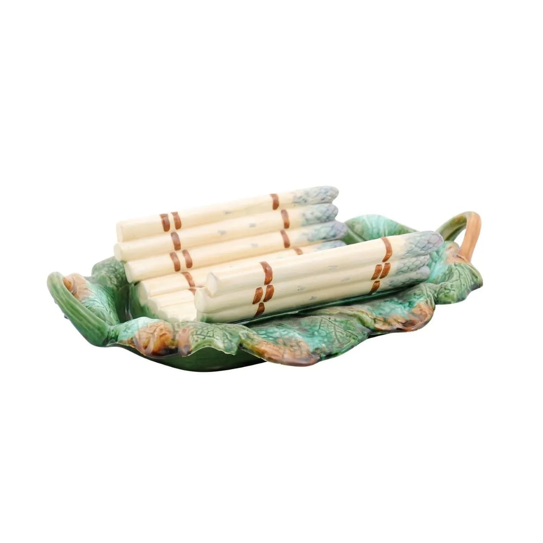 French 19th Century Majolica Asparagus Serving Tray with Oval Foliage Plate - 13