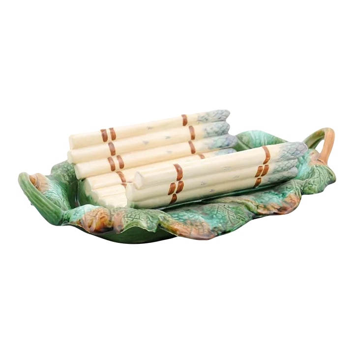 French 19th Century Majolica Asparagus Serving Tray with Oval Foliage Plate (1 of 13)