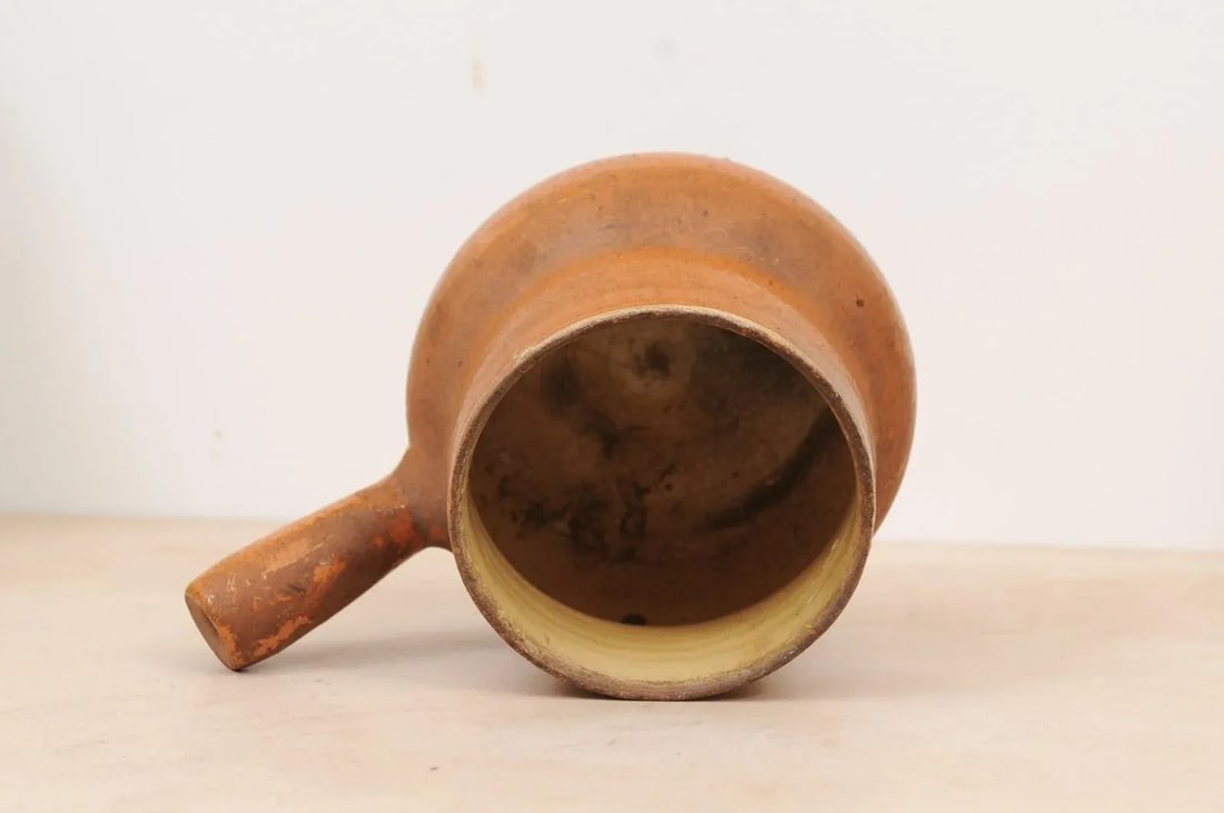19th Century Rustic French Pottery Pot with Brown Glaze and Straight Handle - 8